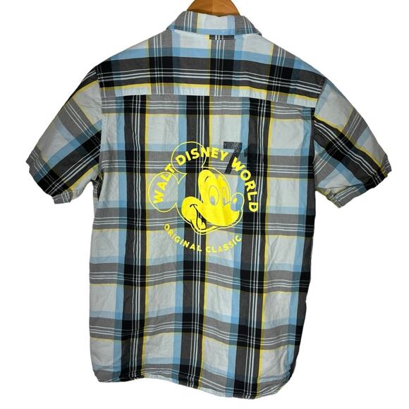 Disney Blue, Grey, and Yellow Plaid Short Sleeve Button Down Shirt size Medium - Picture 2 of 10